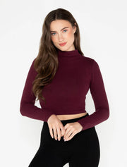 Bamboo  L/S  Crop Mock Neck