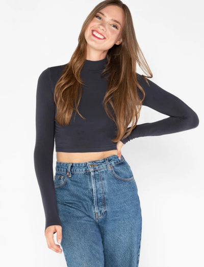 Bamboo  L/S  Crop Mock Neck