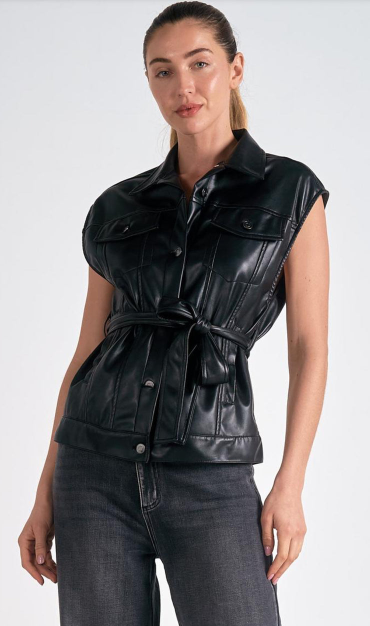 Belted Leatherette Vest