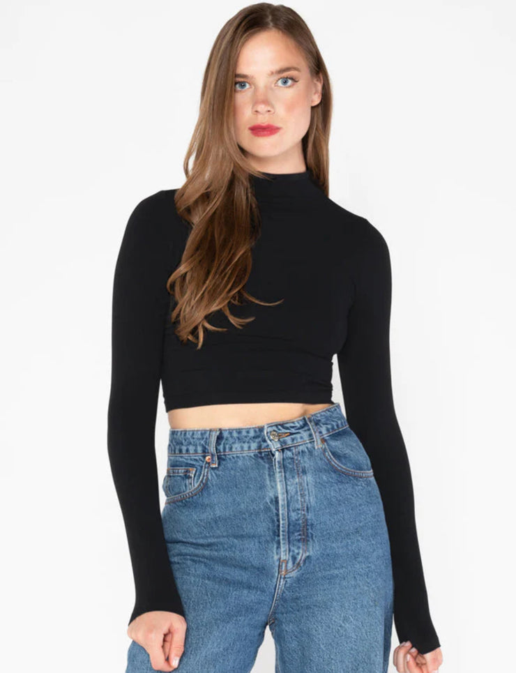 Bamboo  L/S  Crop Mock Neck