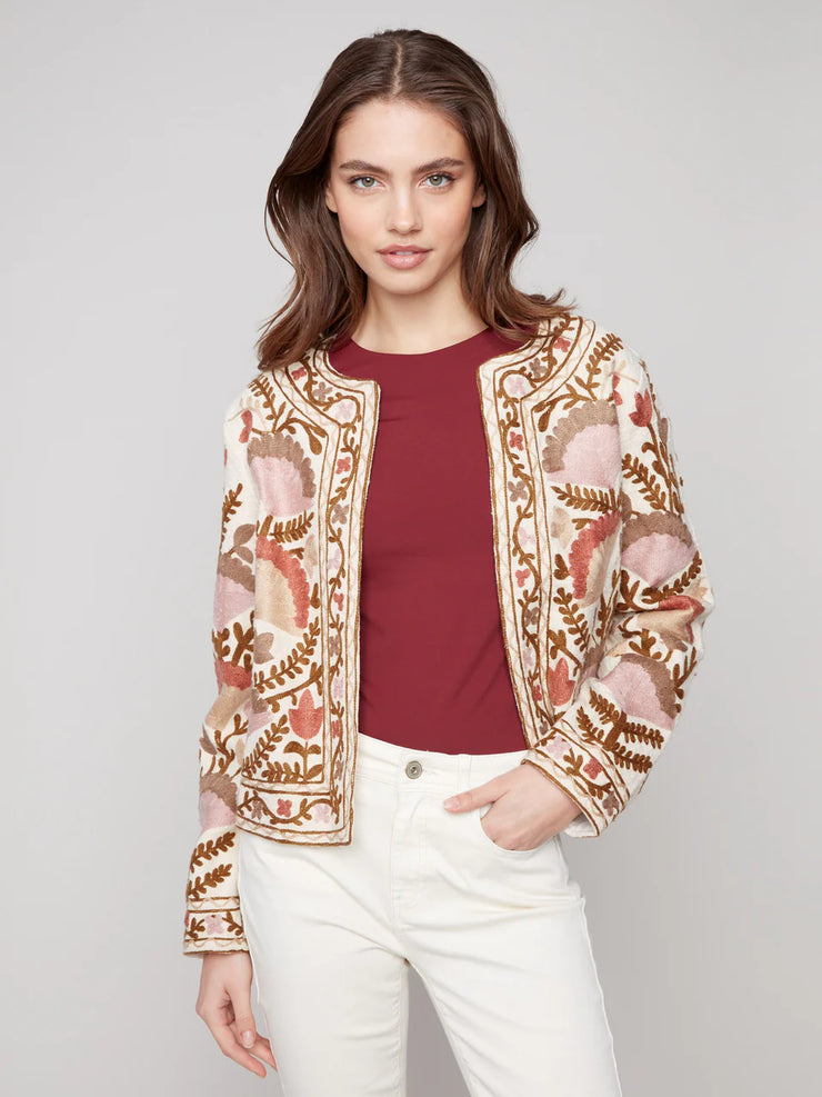 Embroidered Open Front Jacket