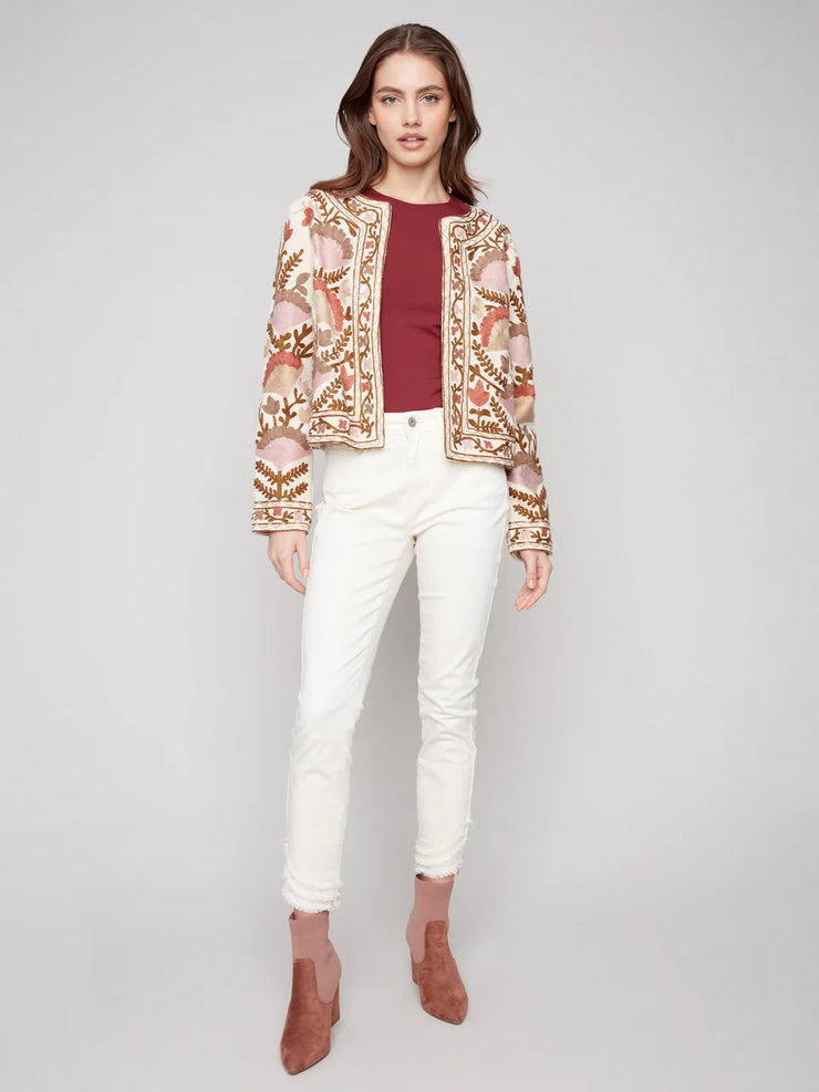 Embroidered Open Front Jacket