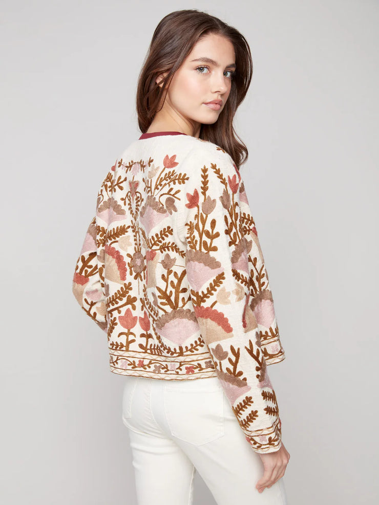 Embroidered Open Front Jacket
