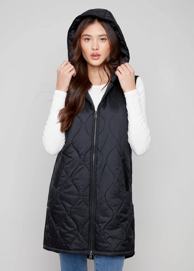 Pearlized Puffer Long Vest