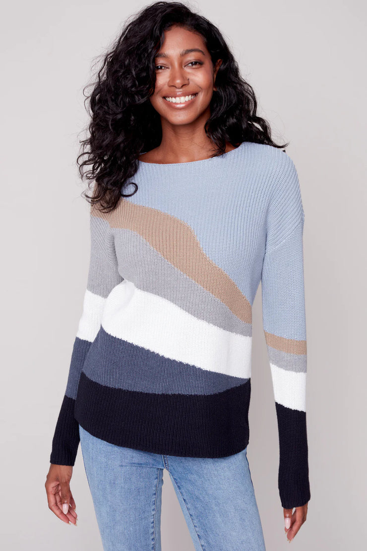 Color Block Boatneck Sweater