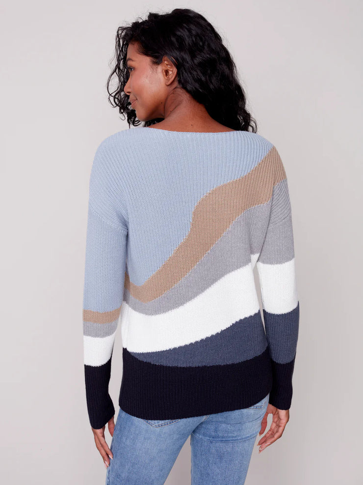 Color Block Boatneck Sweater