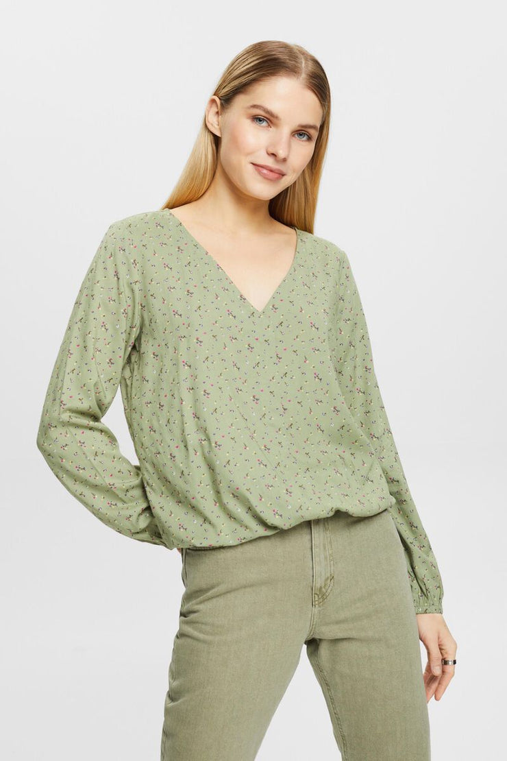 Green floral blouse